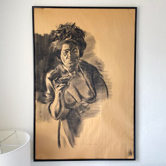 Vintage Original Nude Woman Charcoal Drawing 1969 - Picture 2 of 11